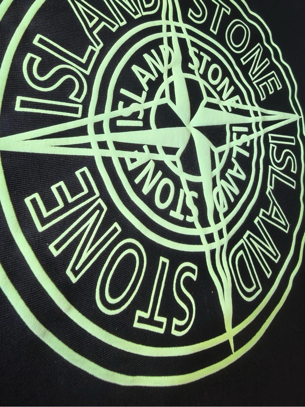 Stone Island Black Tee with Neon Green Compass Back Logo - Picture 3 of 6